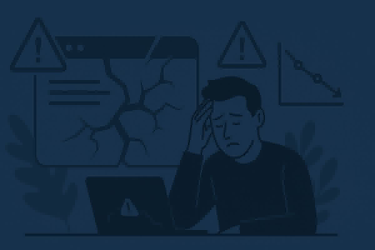 Business owner looking frustrated at website analytics showing poor performance